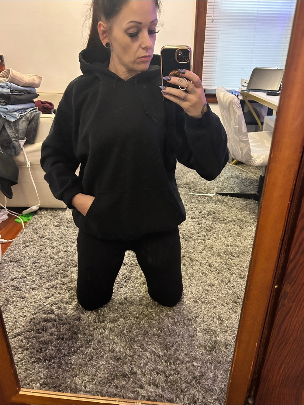Gildan Black Hooded Sweatshirt with Drawstring